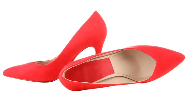 Hermosos zapatos femeninos rojos, aislados en blanco —  Fotos de Stock
