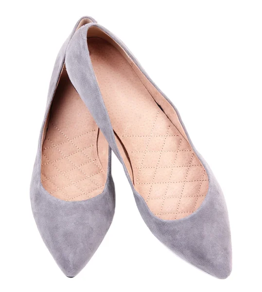 Magnifiques chaussures féminines grises, isolées sur blanc — Photo