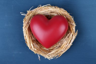 Dekoratif renkli ahşap zemin üzerinde yuva kalbinde