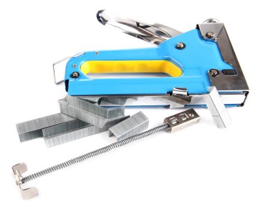 İnşaat zımba ve üzerinde beyaz izole zımba