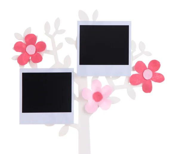 Supporto in forma di albero con scheda fotografica istantanea isolata su bianco — Foto Stock
