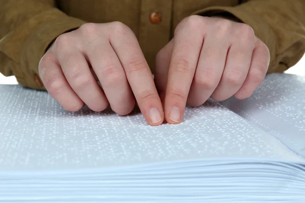 Blind woman read book written in Braille — Stock Photo, Image