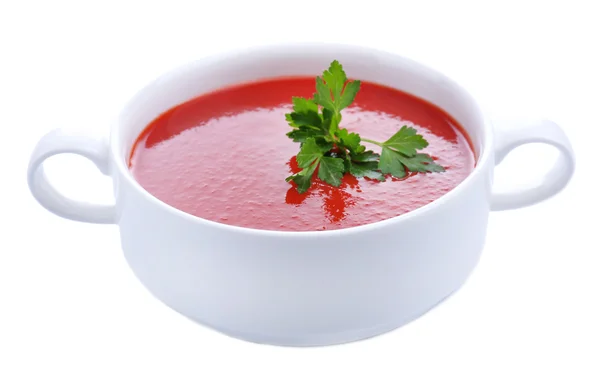 Sabrosa sopa de tomate, aislado en blanco — Foto de Stock