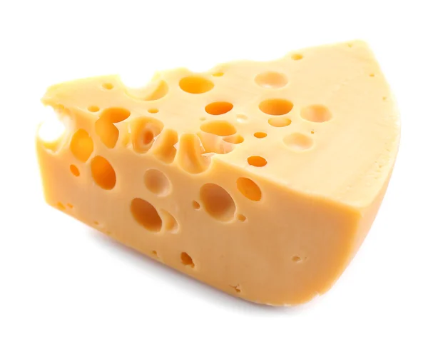 Шматочок сиру, ізольований на білому — стокове фото