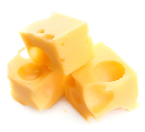 Stukken van kaas, geïsoleerd op wit — Stockfoto