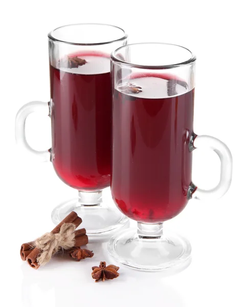 Mulled wine with nuts and spices isolated on white — Stock Photo, Image