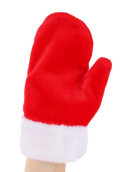 Vánoční červené rukavice, izolované na bílém — Stock fotografie
