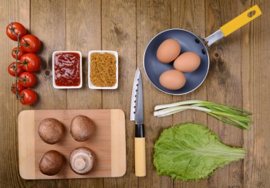 farklı ürünler üzerinde mutfak masa yakın çekim