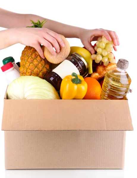 Ürünler üzerinde beyaz izole kutusunun dışarı insanlar olun