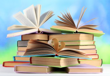 Tablo doğal zemin üzerine kitap yığınları