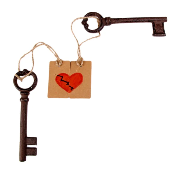 Le chiavi dell'amore, foto concettuale. Isolato su bianco — Foto Stock