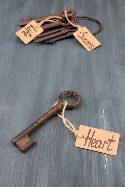 Keys to happiness, Conceptual photo. On color wooden background — Stock Photo, Image