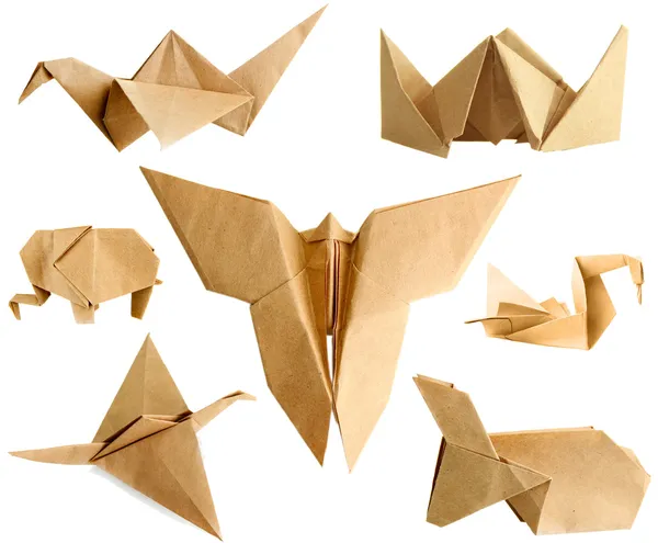 Collage van verschillende origami papier geïsoleerd op wit — Stockfoto