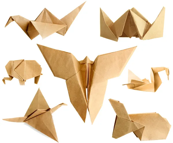 Koláž různých origami papíry izolované na bílém — Stock fotografie