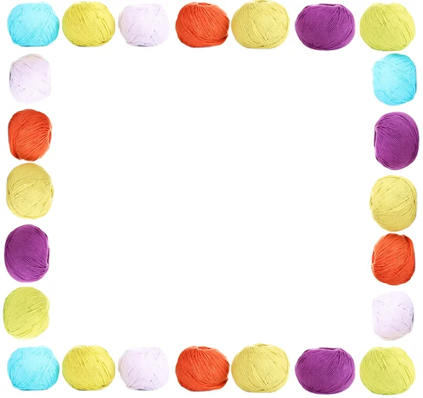 Frame of colorful knitting yarn isolated on white — Stock Photo, Image