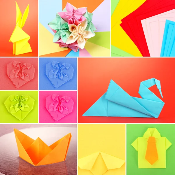 Collage van verschillende origami papier close-up — Stockfoto