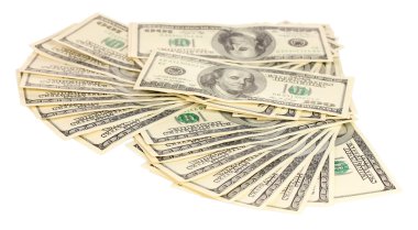 bir sürü yüz dolar fatura üzerinde beyaz izole