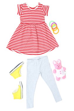 küçük kız, beyaz izole için güzel elbiseler