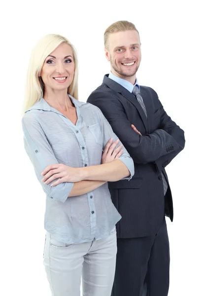 Mujer de negocios y hombre aislado en blanco —  Fotos de Stock