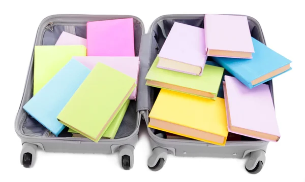 Suitcase with books isolated on white — Stock Photo, Image