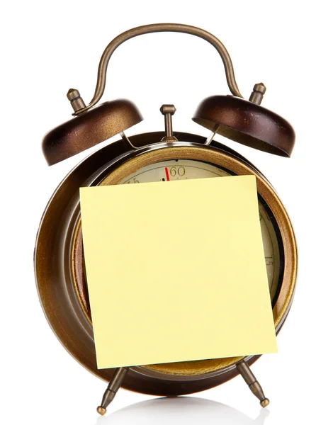 Reloj despertador con pegatina aislada en blanco — Foto de Stock