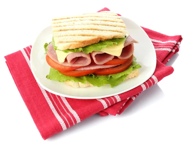 Вкусный сандвич с ветчиной, изолированный на белом — стоковое фото