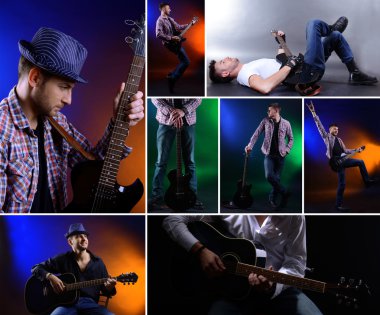 gitar ile müzik collage.young müzisyen