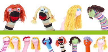 Collage of different funny sock puppets clipart