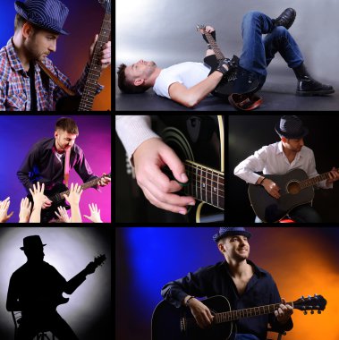gitar ile müzik collage.young müzisyen
