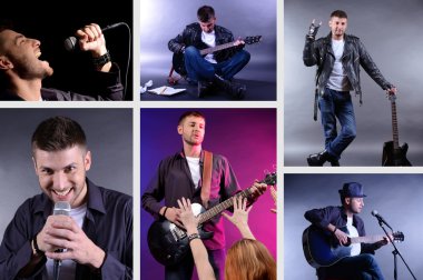 gitar ile müzik collage.young müzisyen