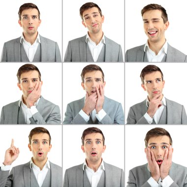 duygusal yakışıklı beyaz izole kolaj