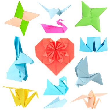 kolaj farklı origami kağıt üzerinde beyaz izole