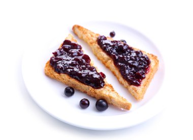 reçel plaka üzerinde beyaz izole lezzetli ekmek