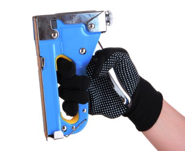 el beyaz izole inşaat zımba tutarak