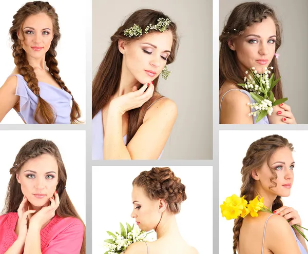 Collage of beautiful girl with different hairstyles — Stock Photo, Image