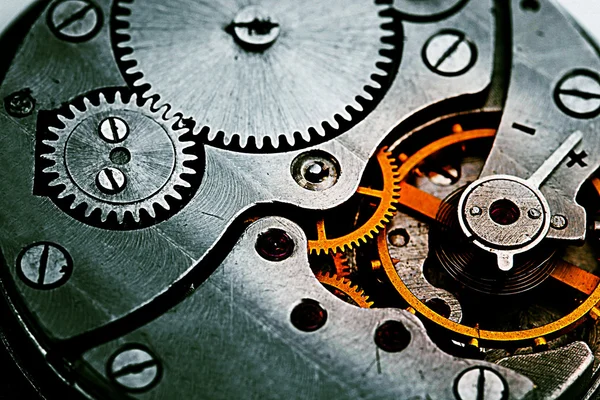 Detalhes do relógio, pinhões e rodas close-up — Fotografia de Stock