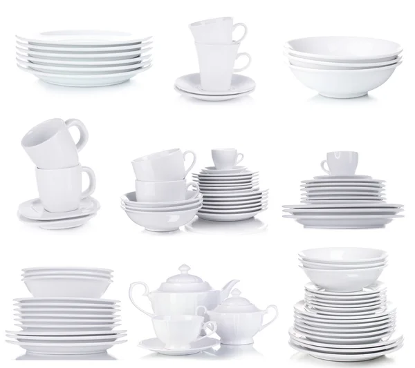 Temiz dishware üzerinde beyaz izole — Stok fotoğraf