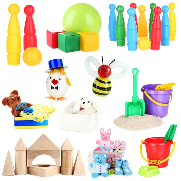 Collage of children toys isolated on white — Stock Photo, Image