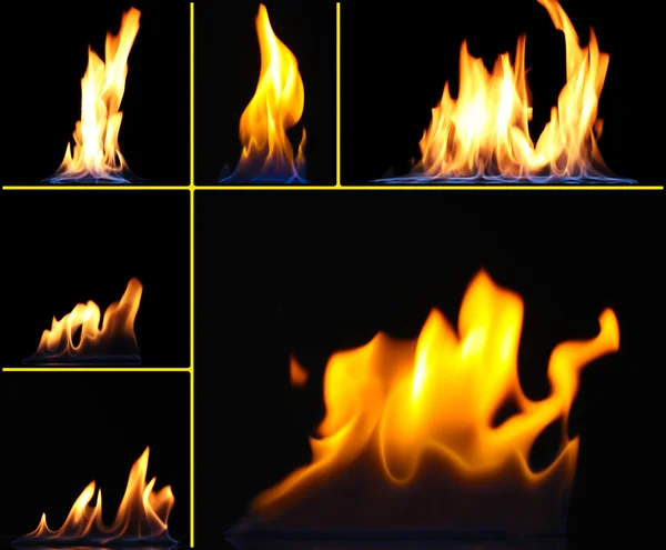 Collage of fire on black background — Stock Photo, Image