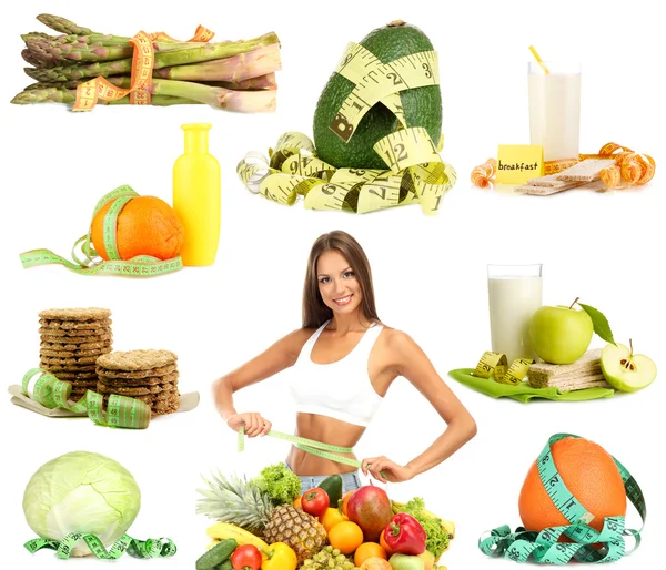 Kolaj üzerinde beyaz izole diyet ürünleri — Stok fotoğraf