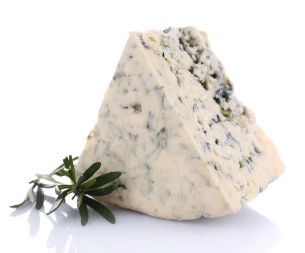 Tasty blue cheese with rosemary, isolated on white — Stock Photo, Image