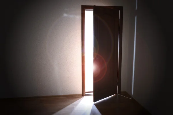 与外界的明亮光线扇敞开的门 — 图库照片