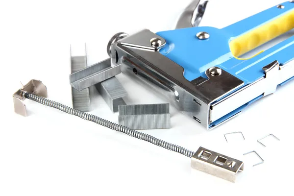 Construction stapler and staples isolated on white — Stock Photo, Image