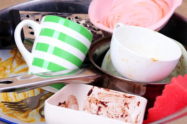 Kitchen utensils need wash close up — Stock Photo, Image