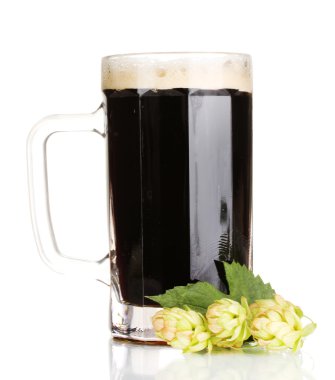 bir kupa ve yeşil atlama üzerinde beyaz izole koyu bira