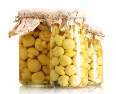 lezzetli Marine mantar beyaz izole Cam Kavanoz