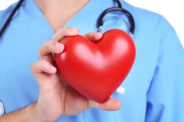 erkek Doktor, yakın çekim, beyaz zemin üzerine izole