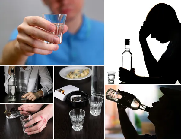 アルコール依存症のクローズ アップのコラージュ — ストック写真