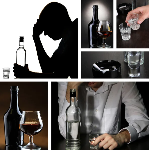 Collage des Alkoholismus aus nächster Nähe — Stockfoto