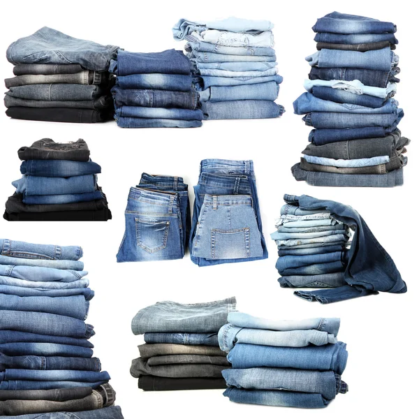 Collage di jeans isolati su bianco — Foto Stock